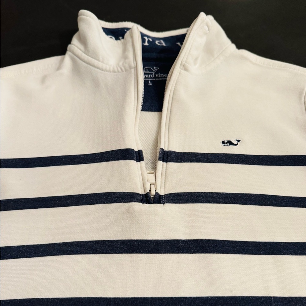 $25 Vineyard Vines kids Cream and Navy Striped Half-Zip Pullover